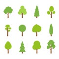 Tree icon set. Green plants with leafs. Forest and garden symbol. Vector illustration. Royalty Free Stock Photo